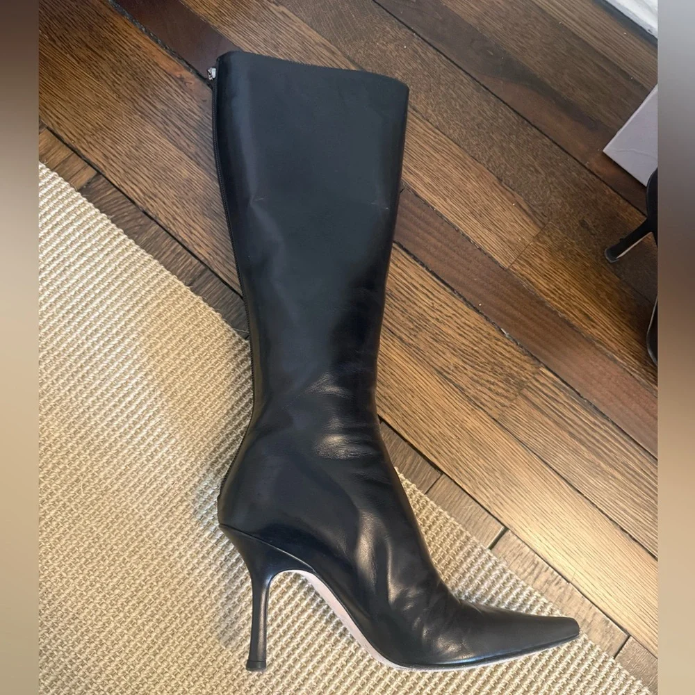 Jimmy Choo Black Leather Knee High Pointed Toe Boots size 34 - Picture 3 of 10